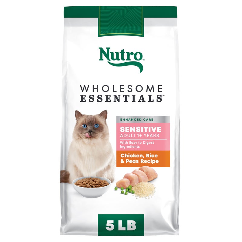 Nutro Wholesome Essentials Dry Cat Food, Enhanced Care Sensitive, Chicken, Rice & Peas, 5 lb. Bag - Image 1